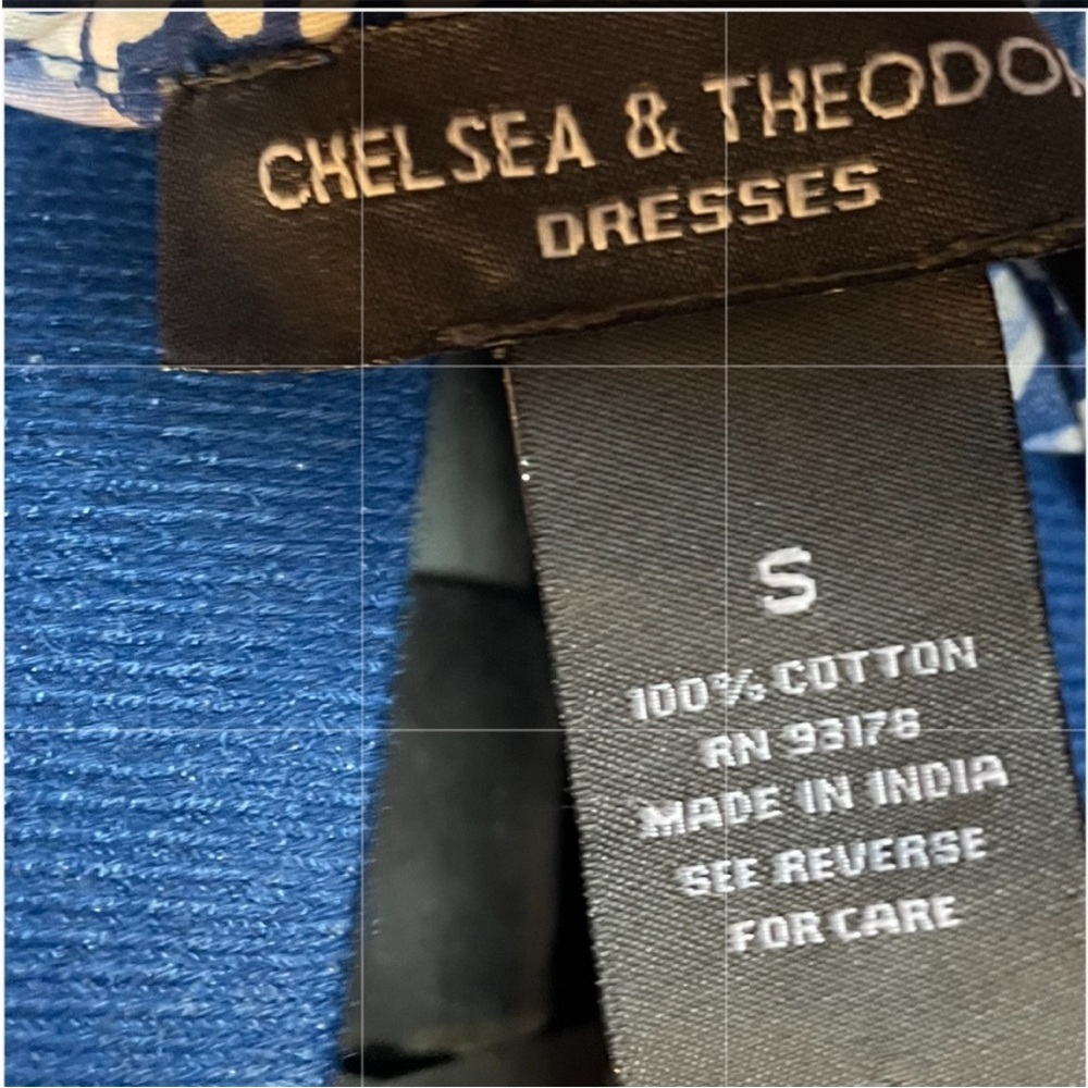 Chelsea & Theodore Blue and White Patterned Midi Dress - Picture 7 of 7